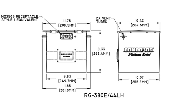 CONCORDE RG-380E/44LH AIRCRAFT BATTERY - Imagem 2